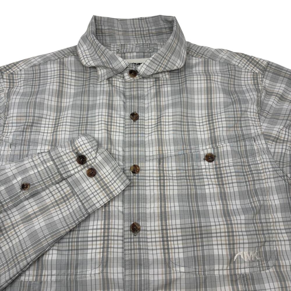 Mountain Khakis Small Gray Beige Check Plaid Long Sleeve Button Down Shirt